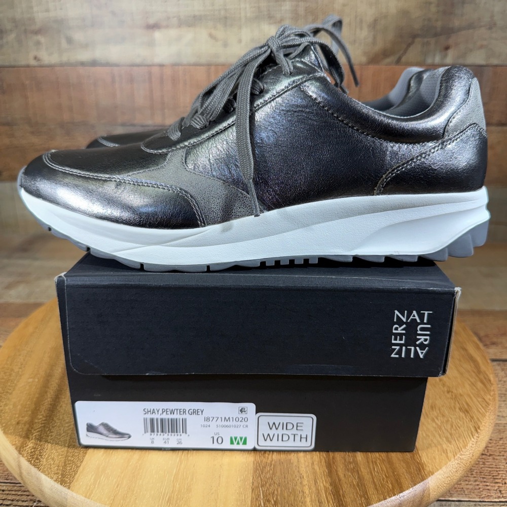 Naturalizer Sneaker Womens 10 Wide Width Pewter Gray Leather Shay Metallic Shoes